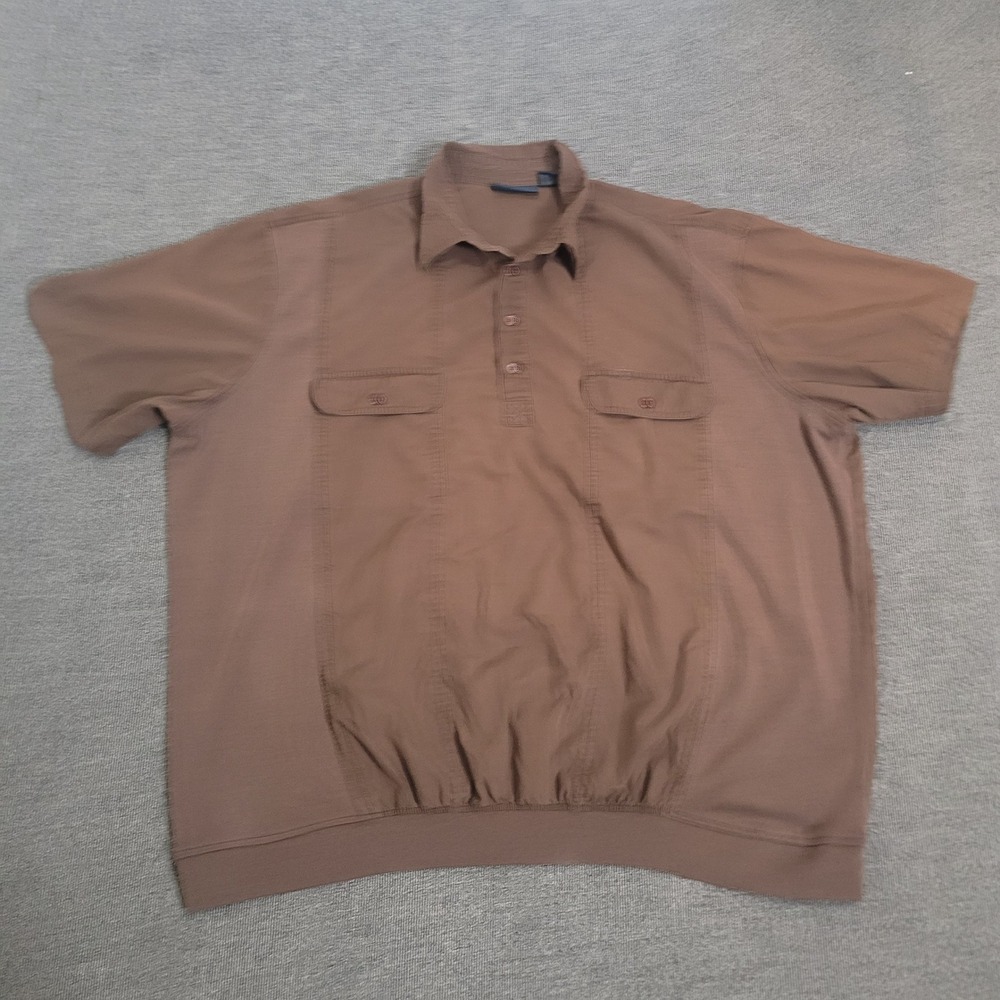 Canyon Ridge 4XLT Polo Shirt Mens Brown Guayabera Style Banded Hem Short Sleeve